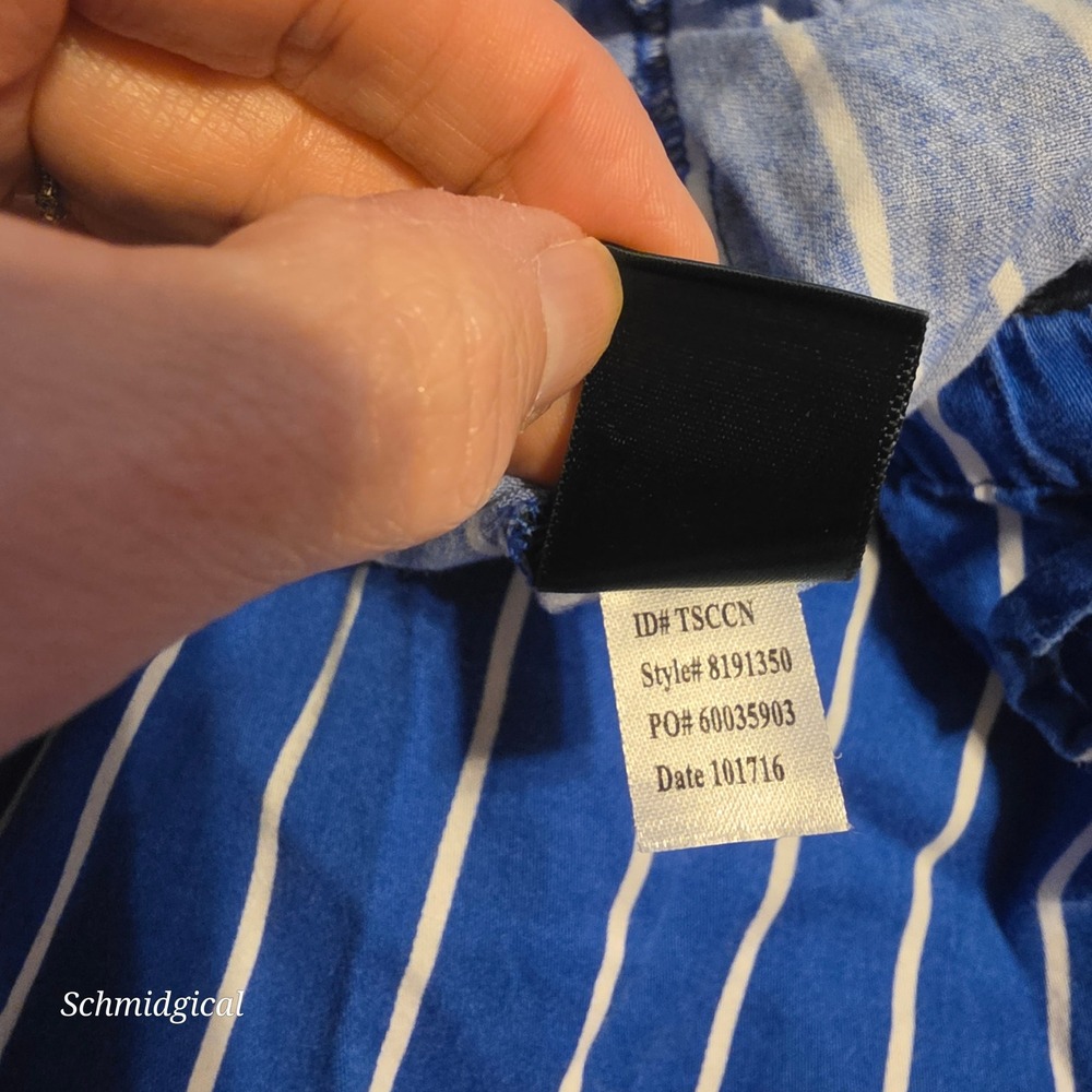 Lauren Ralph Lauren Pajama Set XL Blue White Stripe Button Top Pants Set - Picture 11 of 11